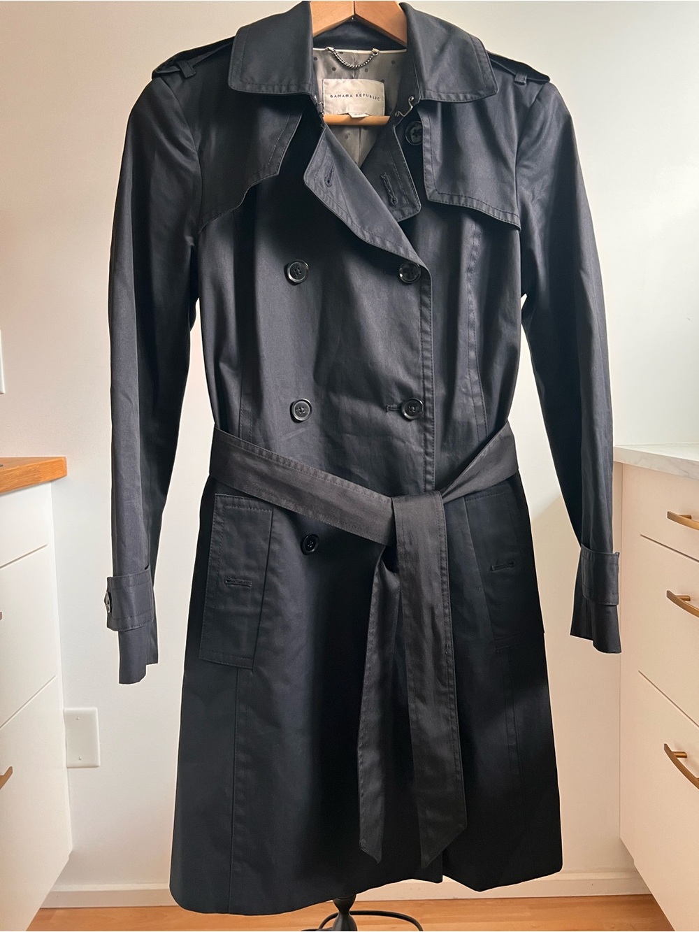 Banana Republic Black Double-Breasted Trench Coat with Belt